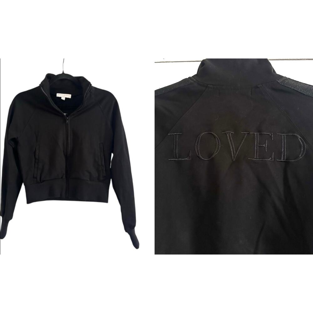 SPIRITUAL GANGSTER Black Full-Zip LOVED Embroidered Track Bomber Jacket - Sz XS